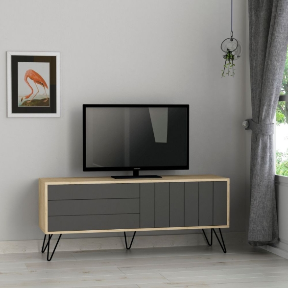 Mobile Porta TV Struttura Rovere 2 Ante A Ribalta Antracite Picadilly