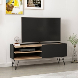 Mobile TV Da Terra 124 Cm Con Piedini In Metallo Nero E Noce Aral