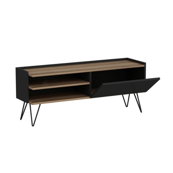 Mobile TV Da Terra 124 Cm Con Piedini In Metallo Nero E Noce Aral