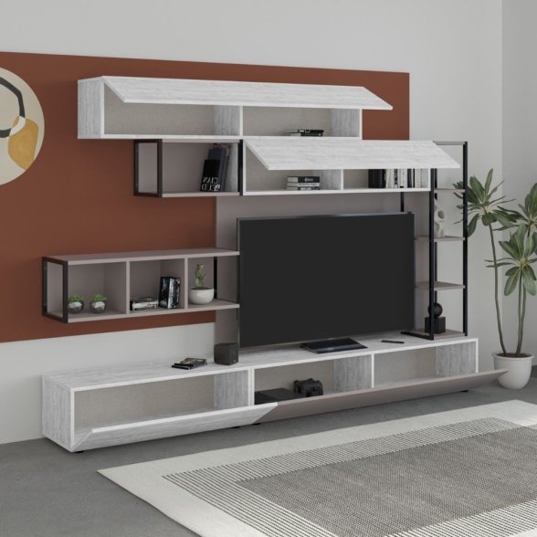 Parete Attrezzata 260 Cm Design Moderno Tronador Tortora E Bianco