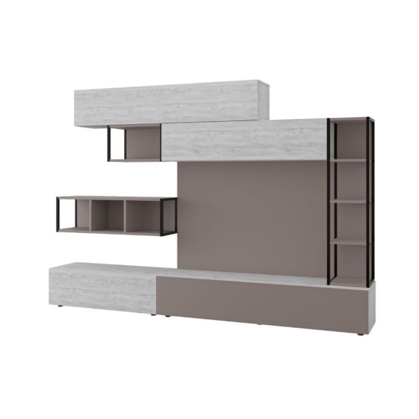 Parete Attrezzata 260 Cm Design Moderno Tronador Tortora E Bianco