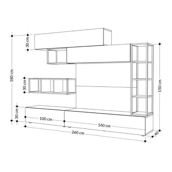 Parete Attrezzata 260 Cm Design Moderno Tronador Tortora E Bianco