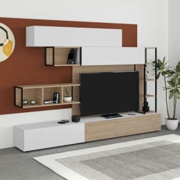 Parete Attrezzata 260 Cm Design Moderno Tronador Bianco E Rovere