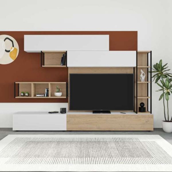 Parete Attrezzata 260 Cm Design Moderno Tronador Bianco E Rovere
