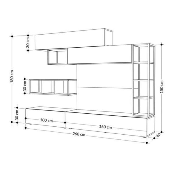 Parete Attrezzata 260 Cm Design Moderno Tronador Bianco E Rovere
