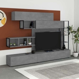 Parete Attrezzata 260 Cm Design Moderno Tronador Grigio Cemento