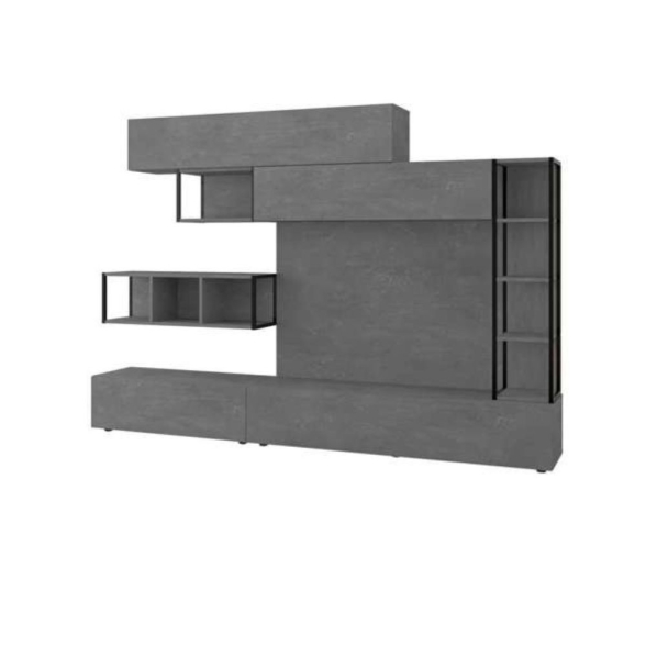 Parete Attrezzata 260 Cm Design Moderno Tronador Grigio Cemento