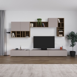Parete Attrezzata 300 Cm Design Moderno Pensili Tortora E Noce Big