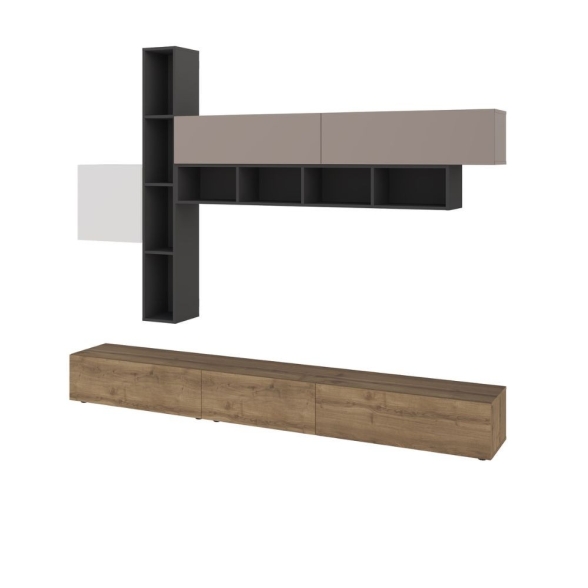 Parete Attrezzata 275 Cm Con Pensili Bianco Moka E Antracite Fashion