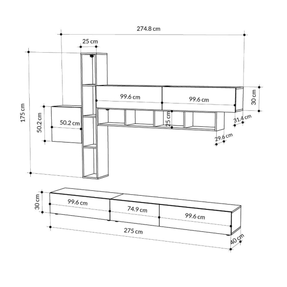 Parete Attrezzata 275 Cm Con Pensili Bianco Moka E Antracite Fashion