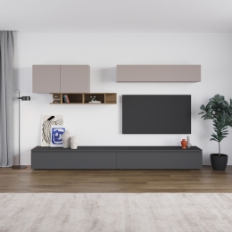 Parete Attrezzata 300 Cm Con Pensili E Vani Noce Moka Antracite Monica