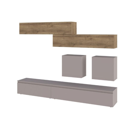 Parete Attrezzata 250 Cm Base Moka E Pensili Noce Effetto Legno Licia