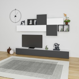 Parete Attrezzata Base TV 260 Cm E Pensili Antracite E Bianco Tromen