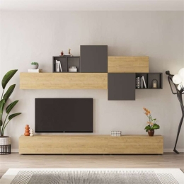 Parete Attrezzata Base TV 260 Cm E Pensili Rovere E Antracite Tromen