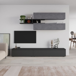 Parete Attrezzata 206 Cm Base TV E Pensili Antracite E Cemento Venus