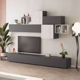 Parete Attrezzata 260 Cm Con Pensili Tromen Antracite E Bianco Vintage