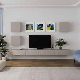 Parete TV Attrezzata 300x40x170 Con Base E Pensili Tortora Marte