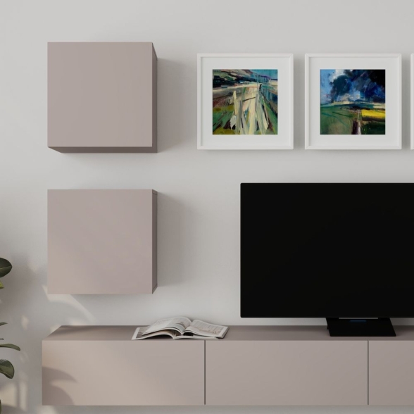 Parete TV Attrezzata 300x40x170 Con Base E Pensili Tortora Marte