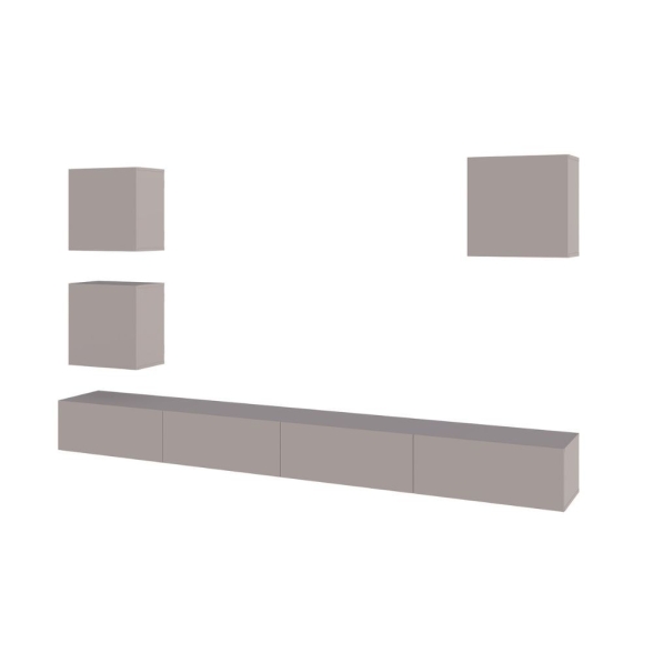 Parete TV Attrezzata 300x40x170 Con Base E Pensili Tortora Marte