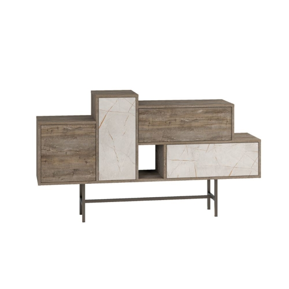 Credenza 160 Cm Design Moderno Effetto Legno Hermes Dark Coffe E Marmo