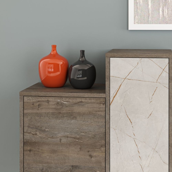Credenza 160 Cm Design Moderno Effetto Legno Hermes Dark Coffe E Marmo