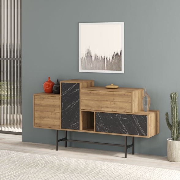 Credenza 160 Cm Design Moderno Effetto Legno Hermes Noce E Marmo