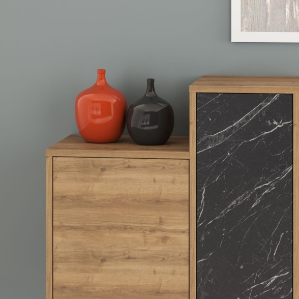 Credenza 160 Cm Design Moderno Effetto Legno Hermes Noce E Marmo