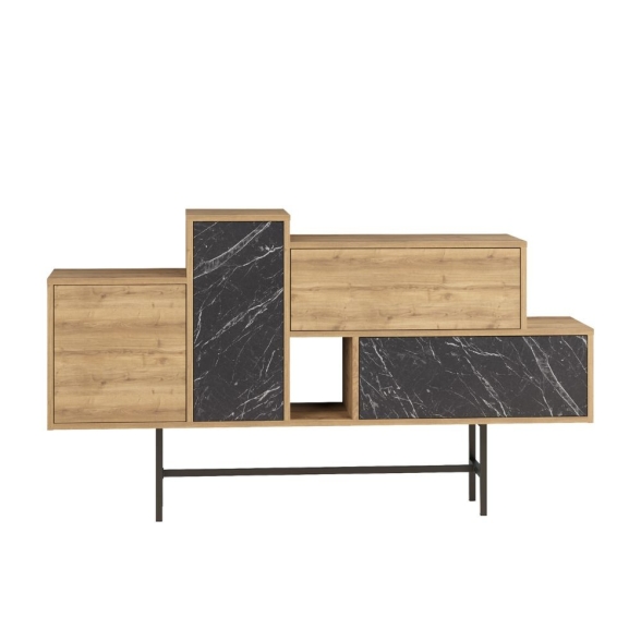 Credenza 160 Cm Design Moderno Effetto Legno Hermes Noce E Marmo