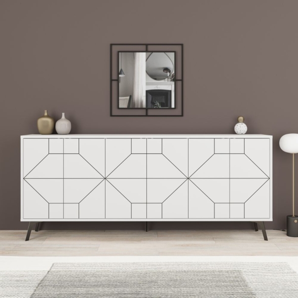Madia Moderna 6 Ante 183 Cm Design Geometrico Dune Bianca