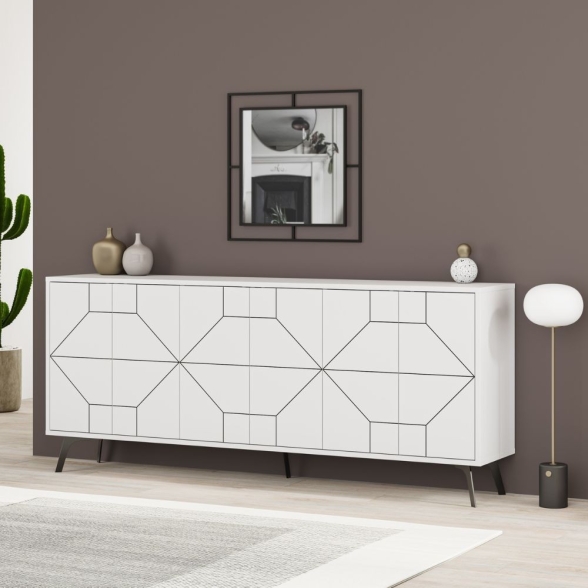 Madia Moderna 6 Ante 183 Cm Design Geometrico Dune Bianca