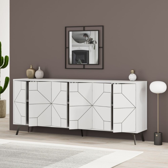 Madia Moderna 6 Ante 183 Cm Design Geometrico Dune Bianca