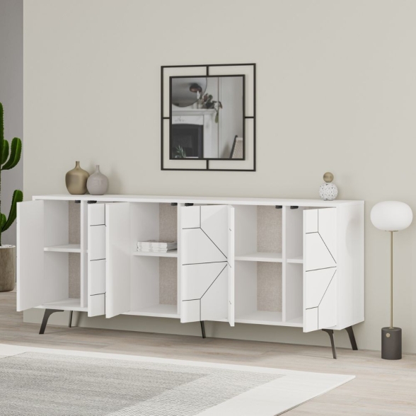 Madia Moderna 6 Ante 183 Cm Design Geometrico Dune Bianca