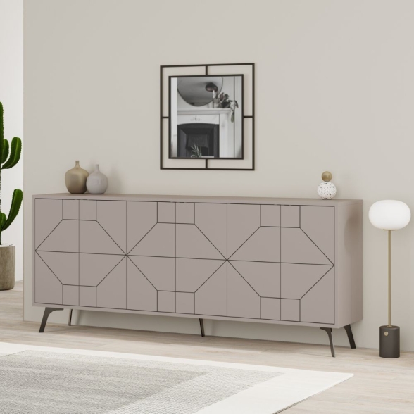 Madia Moderna 6 Ante 183 Cm Design Geometrico Dune Tortora