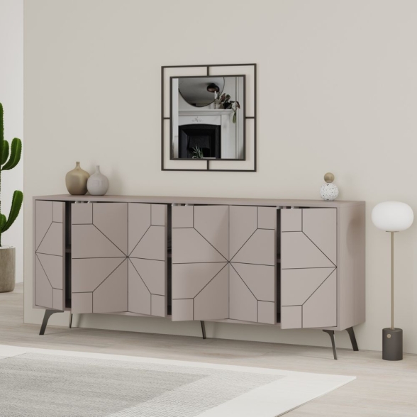 Madia Moderna 6 Ante 183 Cm Design Geometrico Dune Tortora