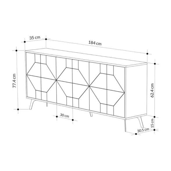 Madia Moderna 6 Ante 183 Cm Design Geometrico Dune Tortora