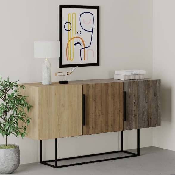 Madia Moderna 3 Ante 150 Cm Tricolore Rovere Noce Dark Coffee Tontini