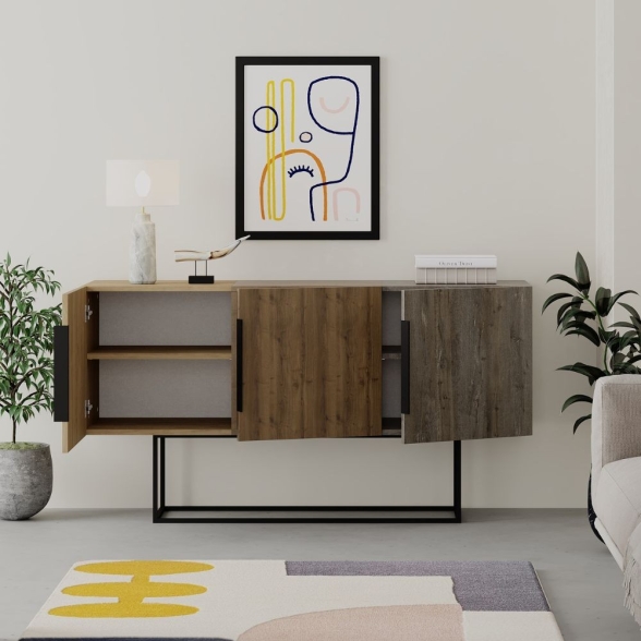 Madia Moderna 3 Ante 150 Cm Tricolore Rovere Noce Dark Coffee Tontini
