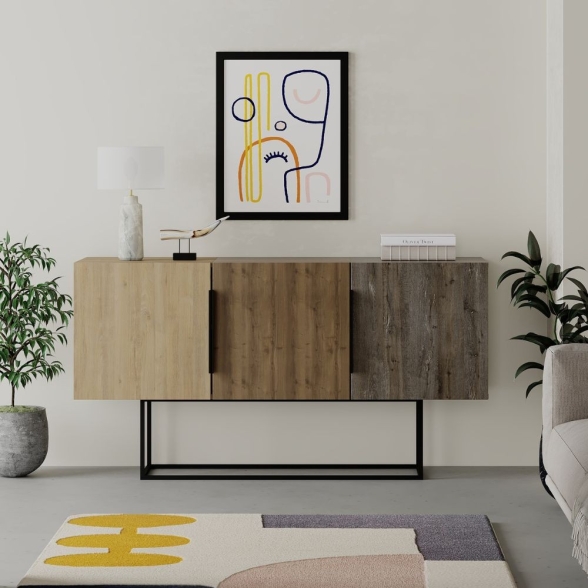 Madia Moderna 3 Ante 150 Cm Tricolore Rovere Noce Dark Coffee Tontini