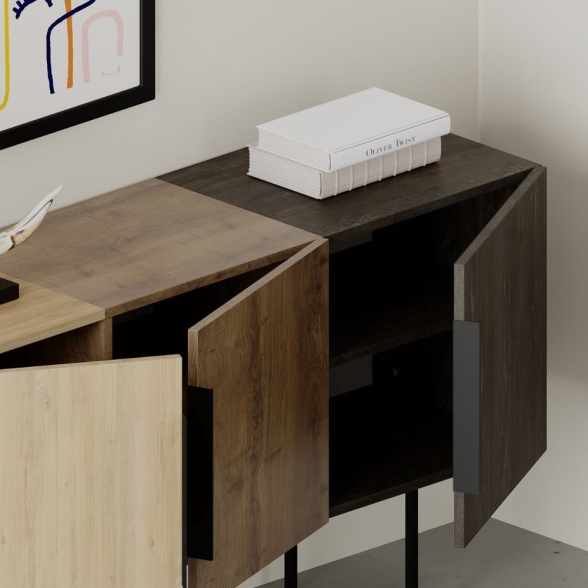 Madia Moderna 3 Ante 150 Cm Tricolore Rovere Noce Dark Coffee Tontini
