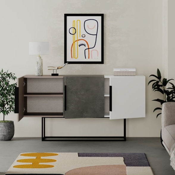 Madia Moderna 3 Ante 150 Cm Tricolore Rovere Noce Dark Coffee Tontini