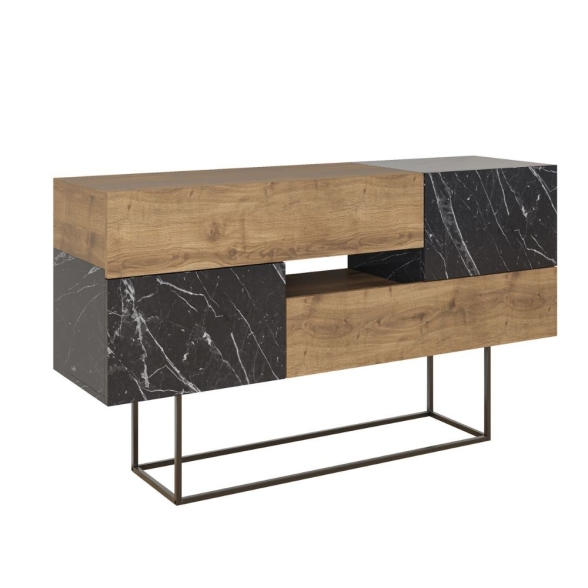 Madia Moderna 2 Ante 2 Cassetti 145 Cm Noce E Marmo Nero Eros