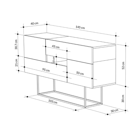 Madia Moderna 2 Ante 2 Cassetti 145 Cm Noce E Marmo Nero Eros