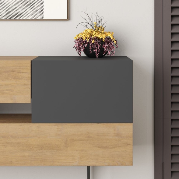 Madia Moderna 2 Ante 2 Cassetti 145 Cm Rovere E Antracite Eros
