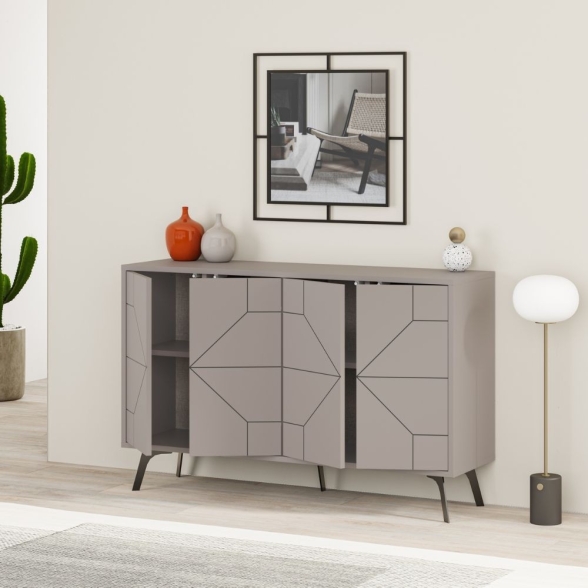 Madia Moderna 6 Ante 123 Cm Design Geometrico Dune Tortora
