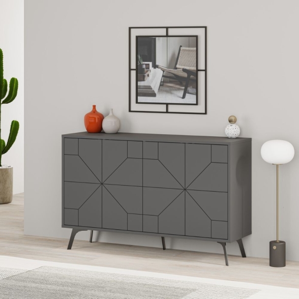 Madia Moderna 4 Ante 123 Cm Design Geometrico Dune Antracite