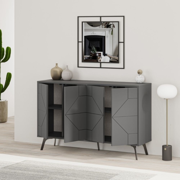Madia Moderna 4 Ante 123 Cm Design Geometrico Dune Antracite