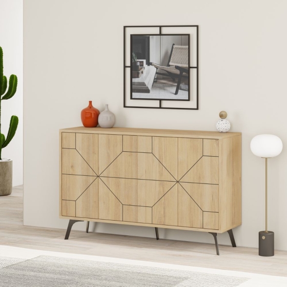 Madia Moderna 4 Ante 123 Cm Design Geometrico Dune Rovere