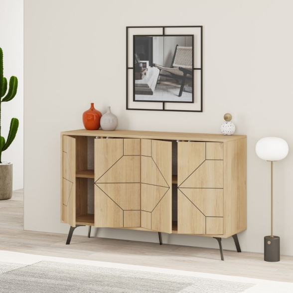 Madia Moderna 4 Ante 123 Cm Design Geometrico Dune Rovere