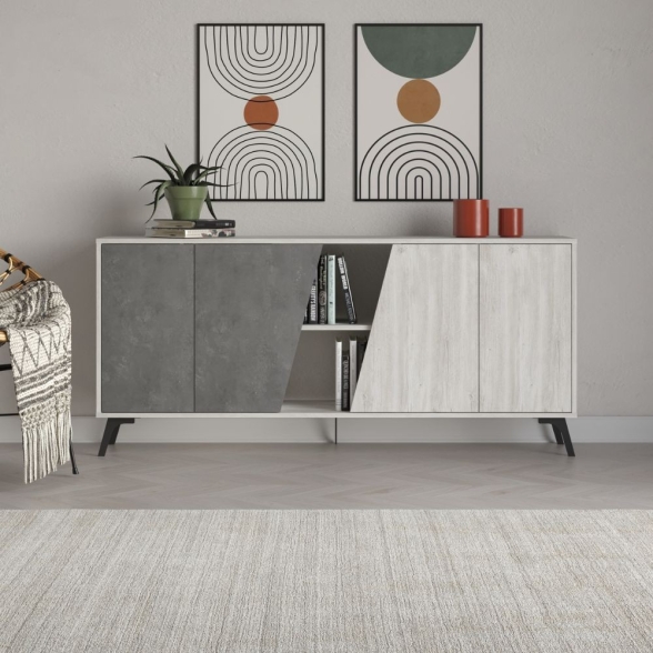 Madia 180x35x82 Cm 2 Ante Bianche 2 Ante Grigie Fiona