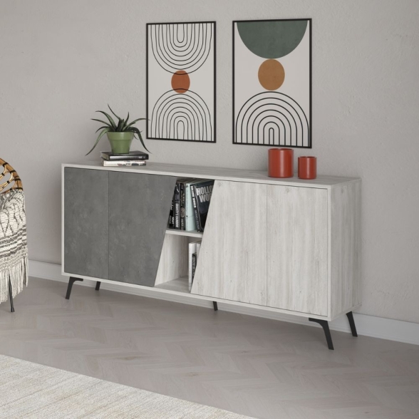 Madia 180x35x82 Cm 2 Ante Bianche 2 Ante Grigie Fiona